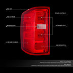 Set of 2 LED C-Tube Bar Tail Brake Light Lamps for Silverado Sierra 1500 (2014–2019)