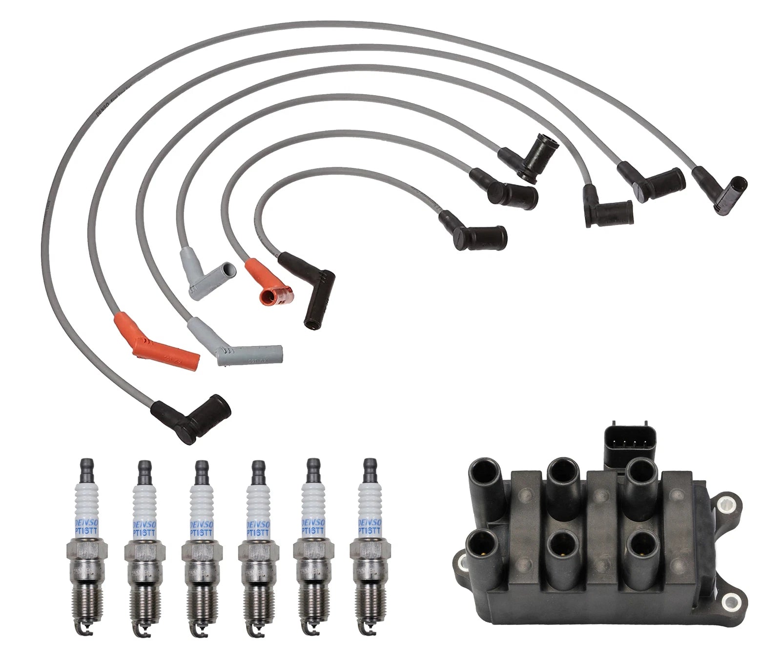 Set of 6 Denso Ignition Coil Wire Spark Plug Kit for Ford Mazda 3.0L V6