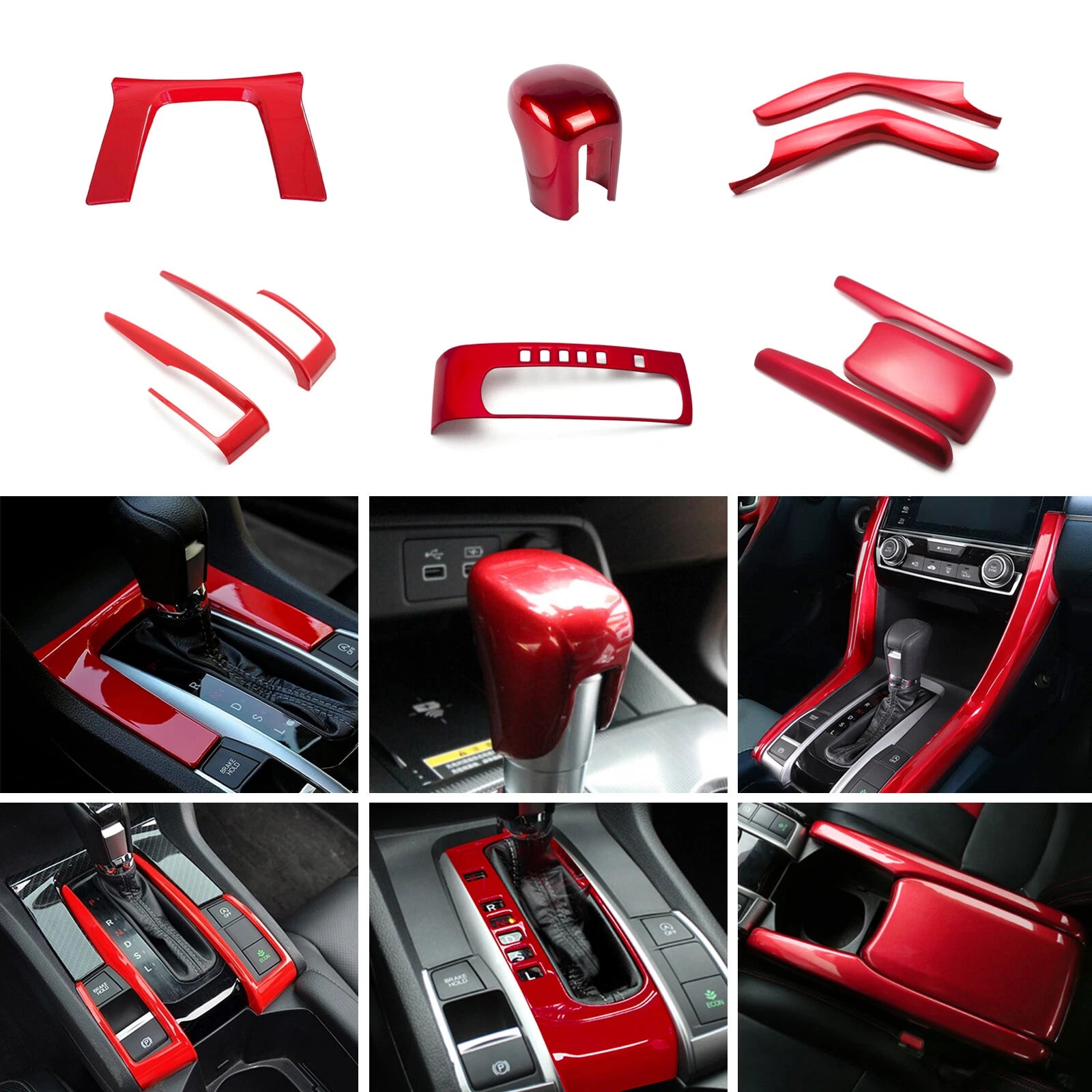 Gear Shift Knob Armrest Box Cover Trim for Honda Civic (2016-2021)