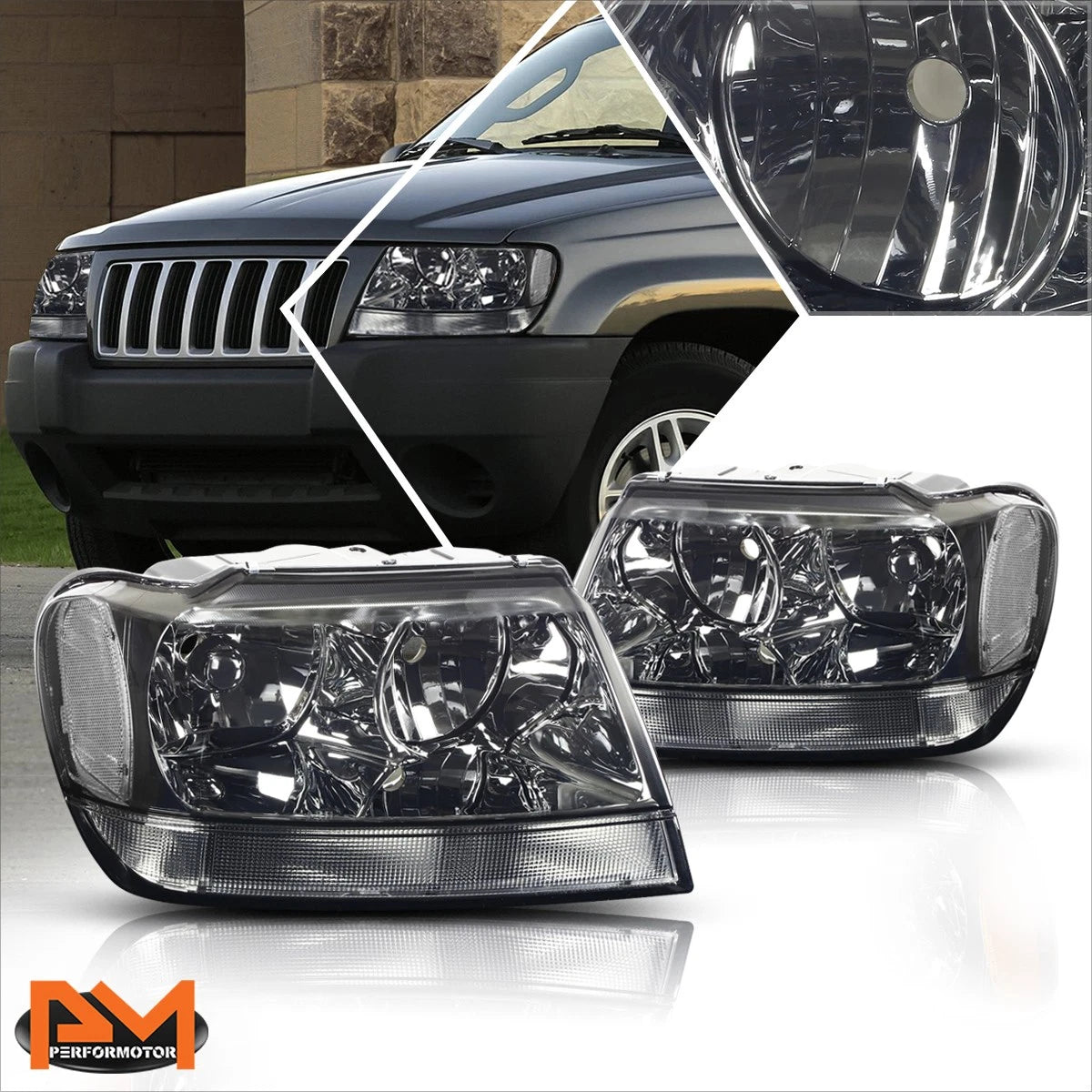 Smoked Housing Headlight & Clear Side Corner Lamp for Jeep Grand Cherokee WJ (1999–2004)