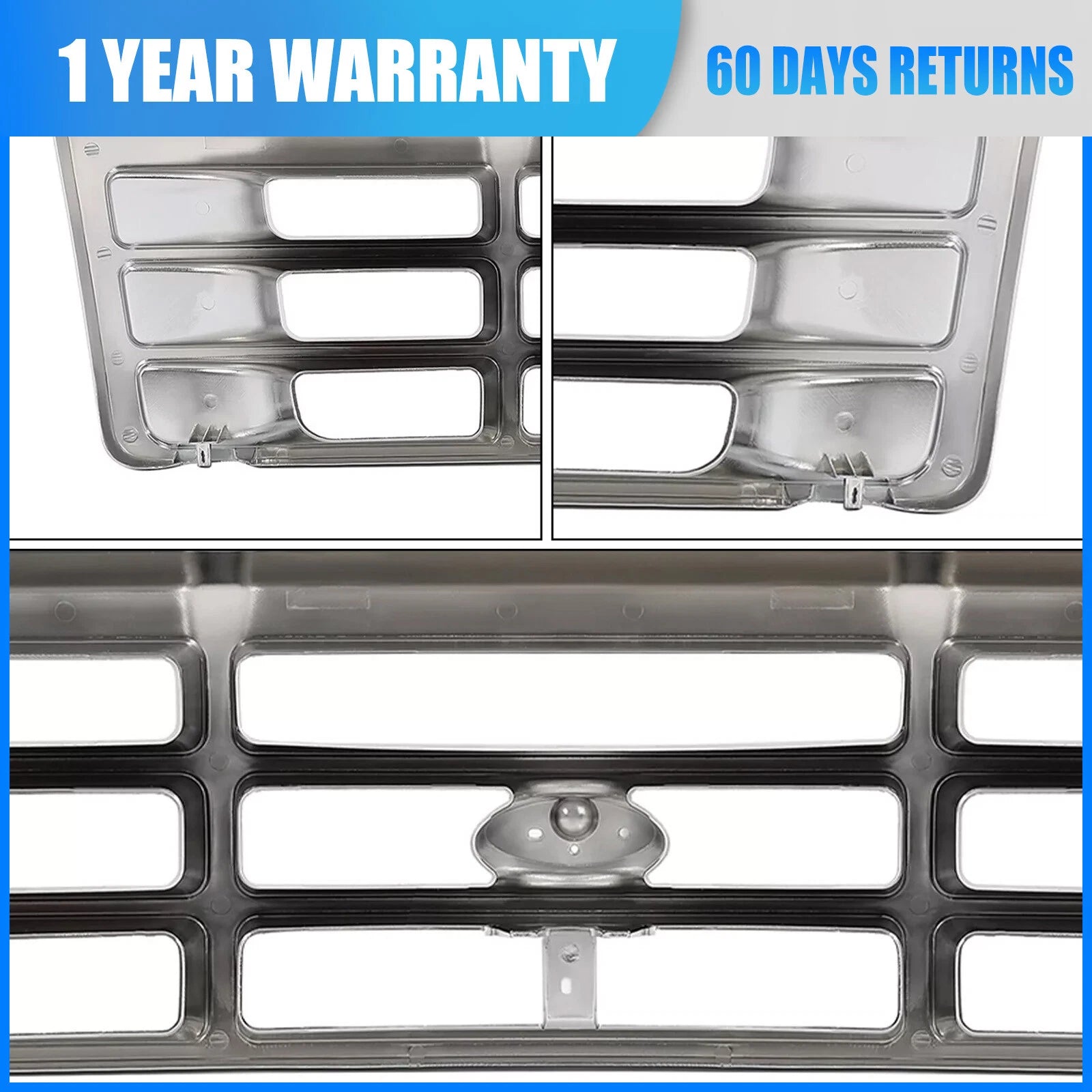 Chrome Front Bumper Grille for Ford F-150 (1992–1996) F-250 F-350 (1992–1997)