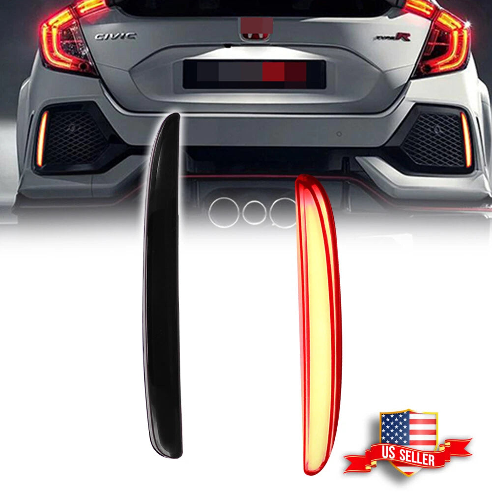 2X LED Sequential Bumper Reflector Brake Lights for Honda Civic (2017–2022)