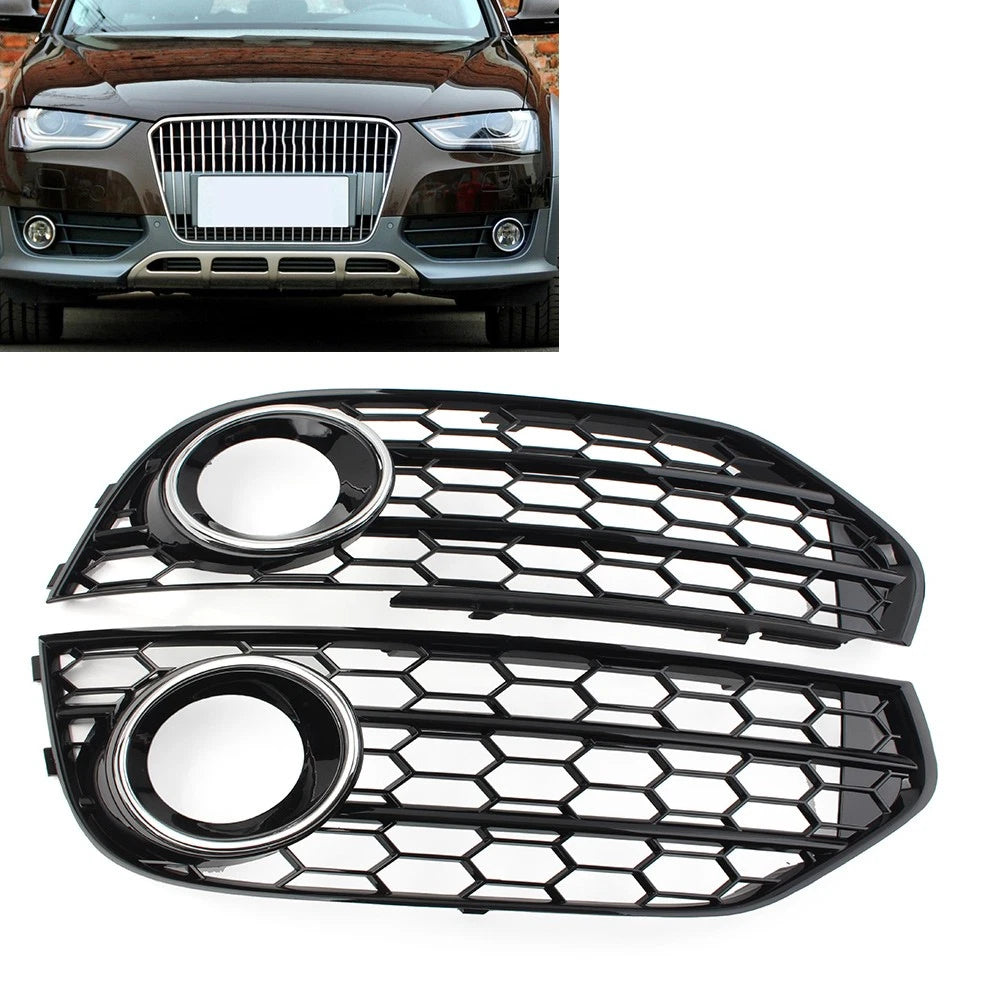 Front Bumper Honeycomb Fog Light Grille Cover for Audi A4 Allroad (2010–2016) Chrome