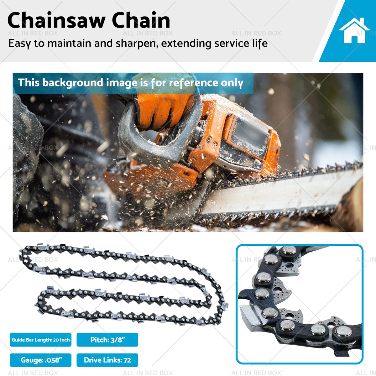 20 Inch 3/8 .058 72DL Chainsaw Chain for Husqvarna 266 372 394 395XP