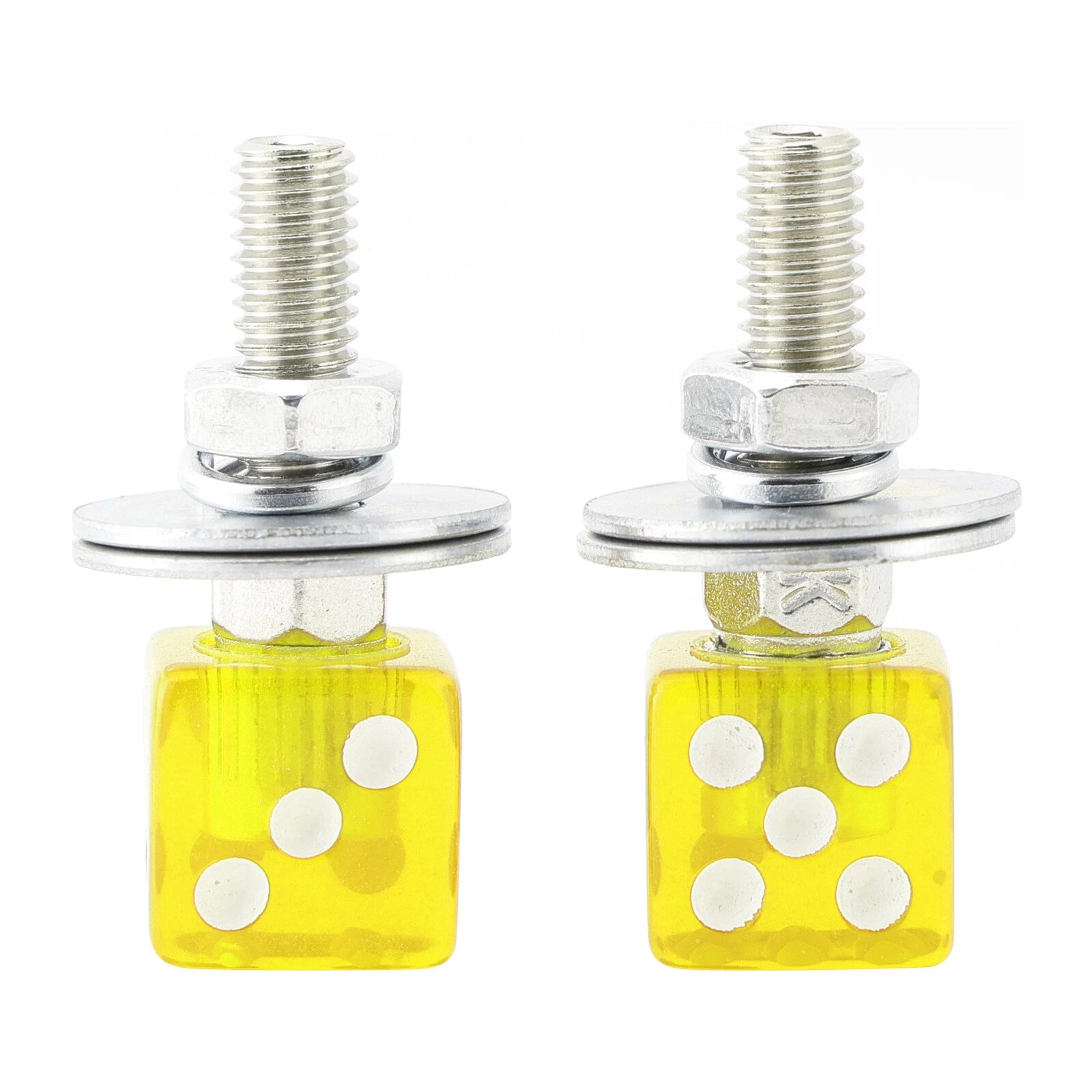 2X Yellow Dice License Plate Bolts for Motorcycle Bike