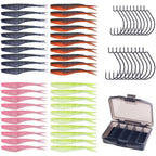Set of 60 Soft Fishing Lures 6cm with Hooks and Storage Box for Freshwater Fish