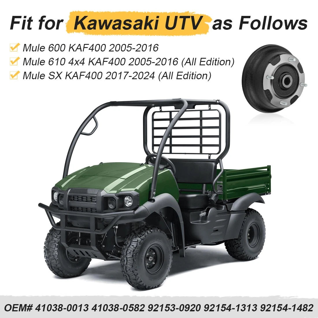 Front Brake Drum & Stud for Kawasaki Mule 600 KAF400 KAF400B (2005–2016)