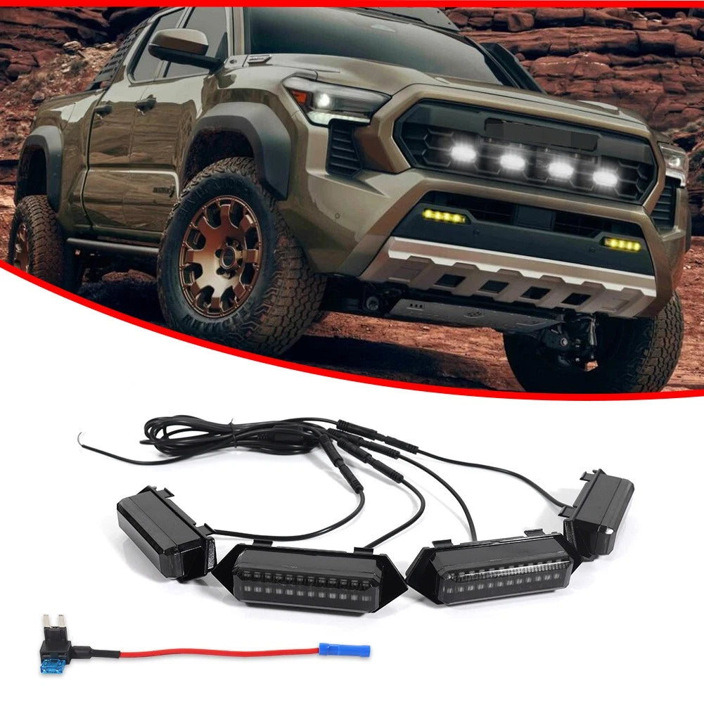 Set of 4 Raptor Style White LED Grill Lights for Toyota Tacoma (24-up)