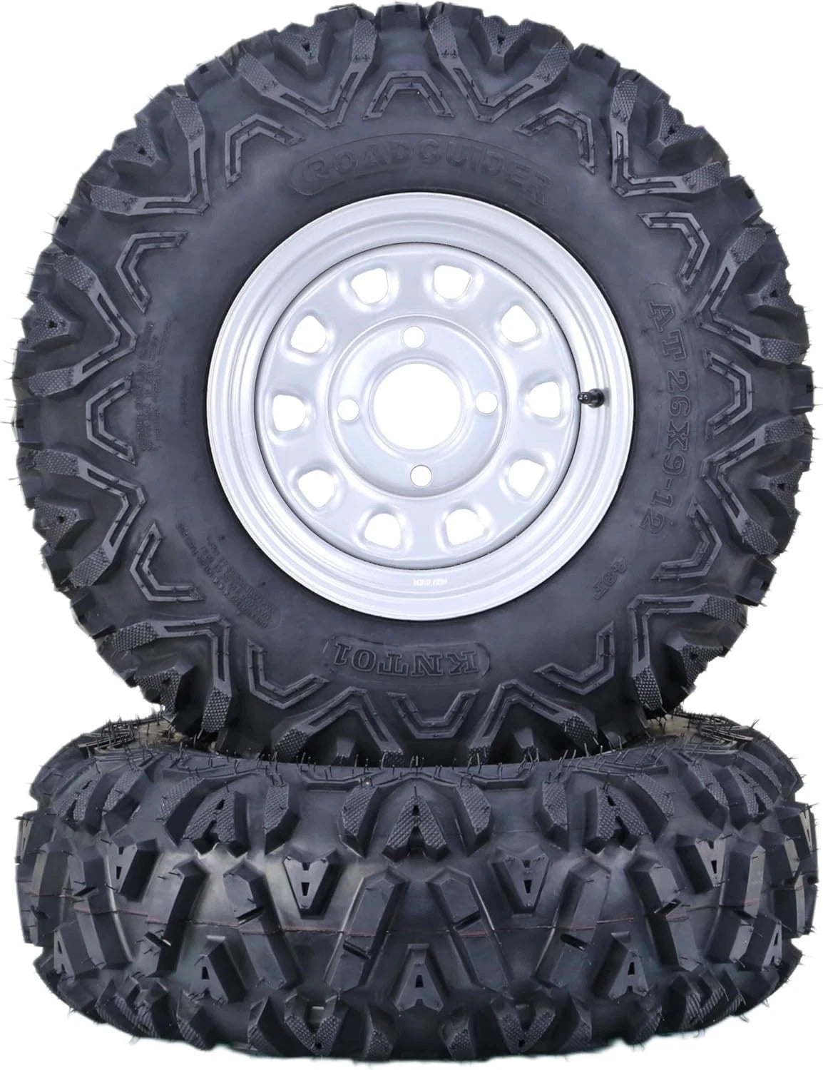 Set of 2 LIBRA 26X9-12 ATV Tires on 4-110 PCD Silver Wheel-10277
