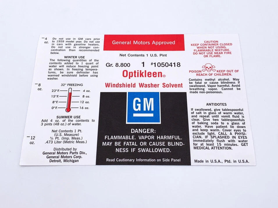 Washer Bottle Replacement with Water Activated Label for GM Models (1959–1974)