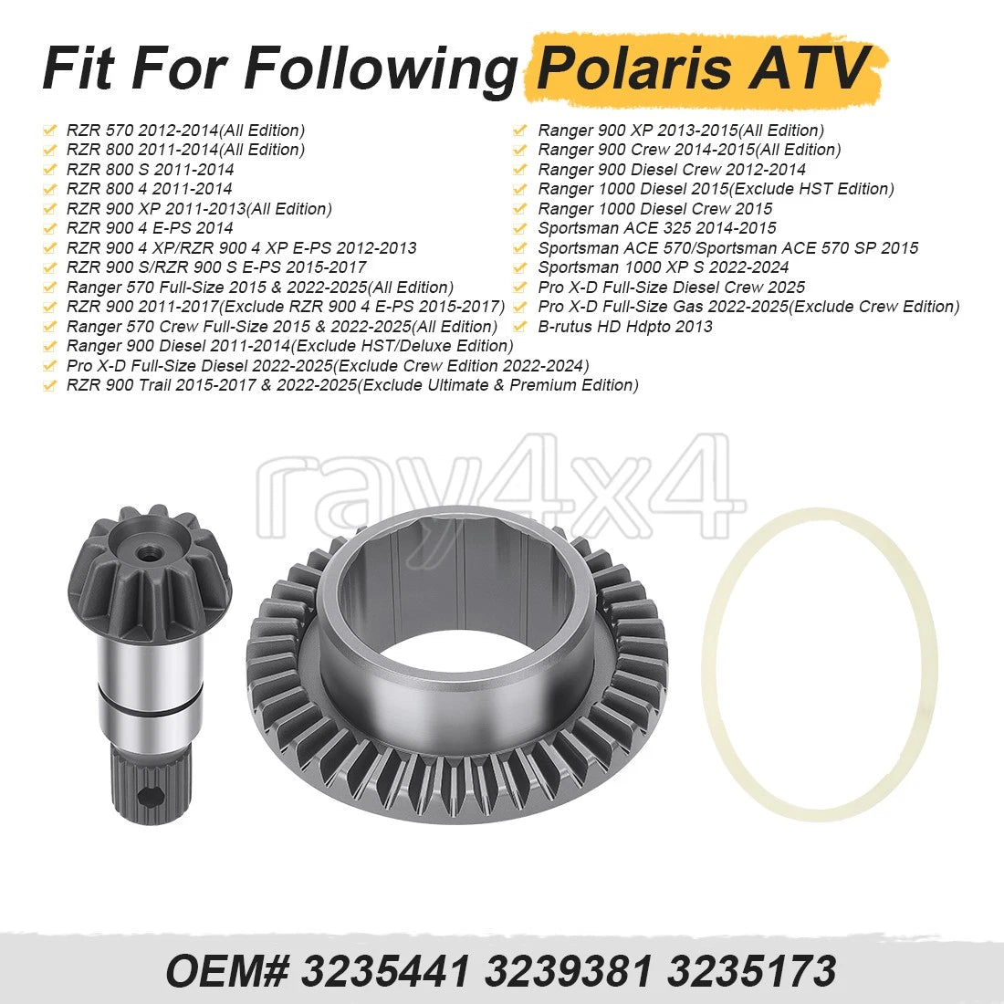 Front Differential Ring Pinion Gear for Polaris RZR Ranger 570 800 900 (2008–2021)