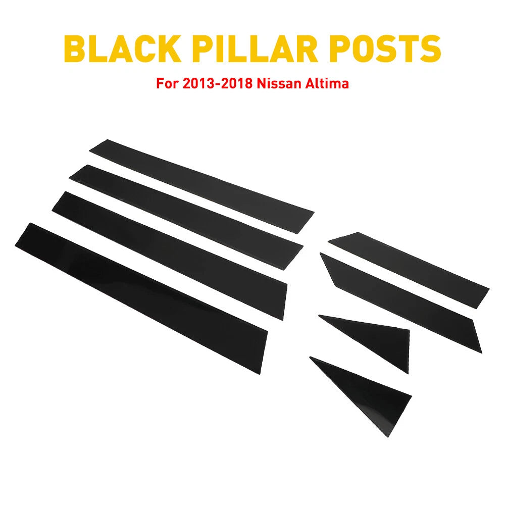 Set of 8 Black Pillar Post Trim Covers for Nissan Altima (2013–2018)