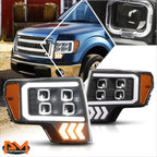 Quad LED DRL+Arrow Signal Projector Headlights for Ford F150 (2009–2014)