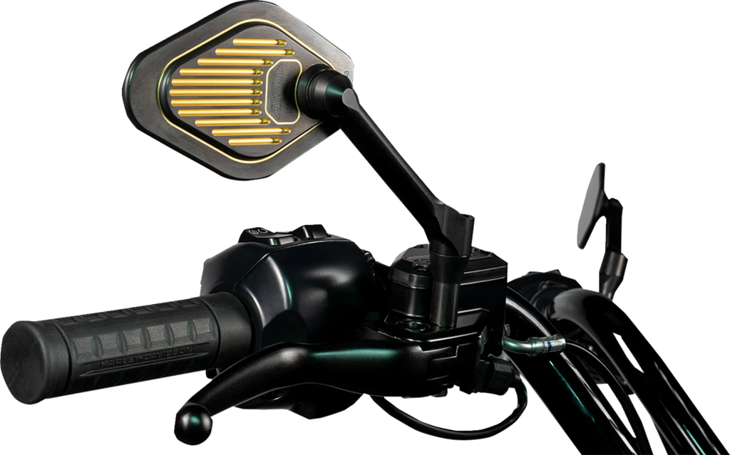 Adjustable Mirror for Drag Specialties (Black/Gold, Short Stem, Right)