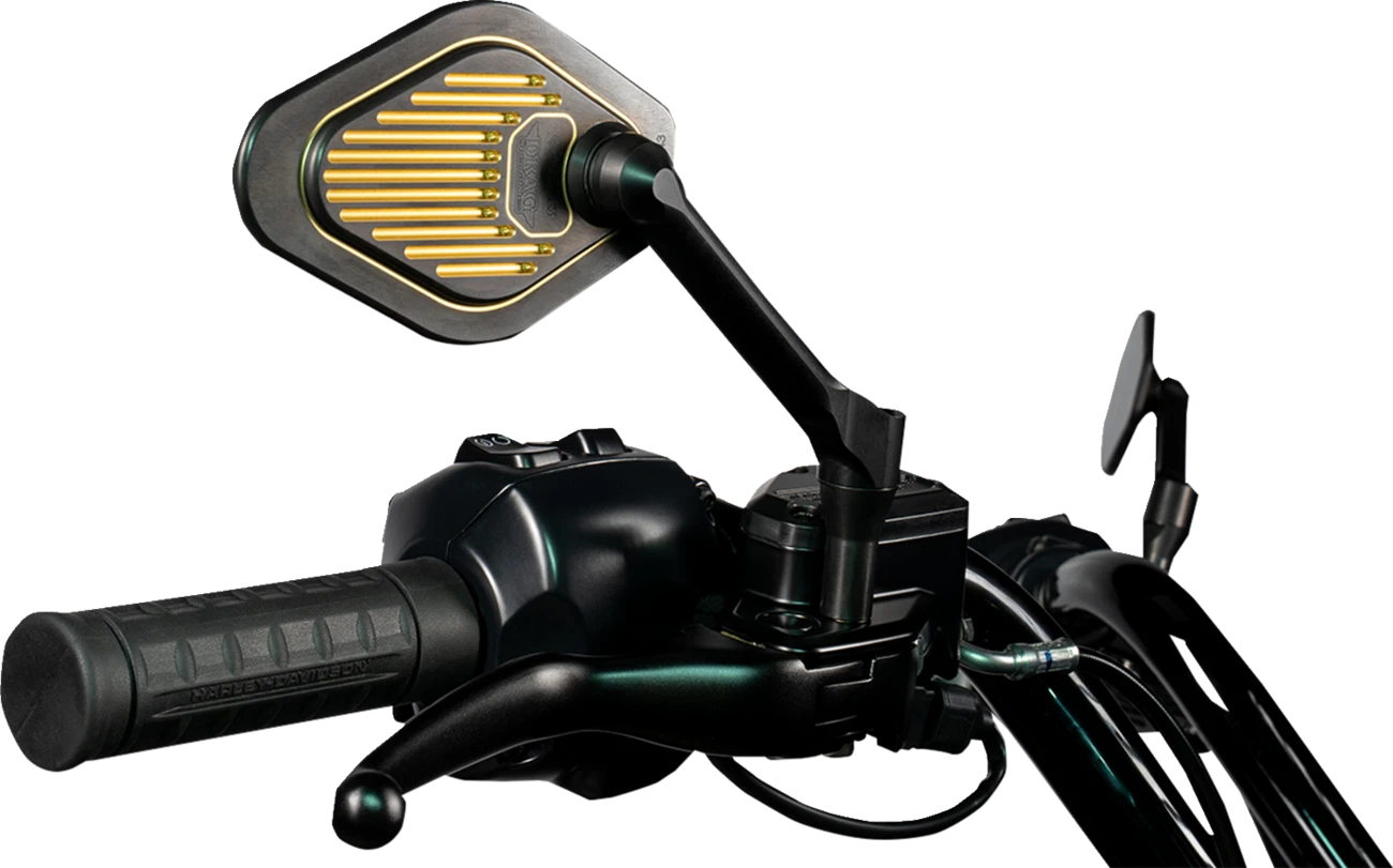 Adjustable Mirror for Drag Specialties (Black/Gold, Short Stem, Right)