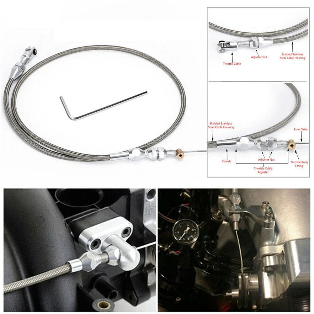 Throttle Cable Kit / Braided Gas Cable for Chevy LS1 Engines
