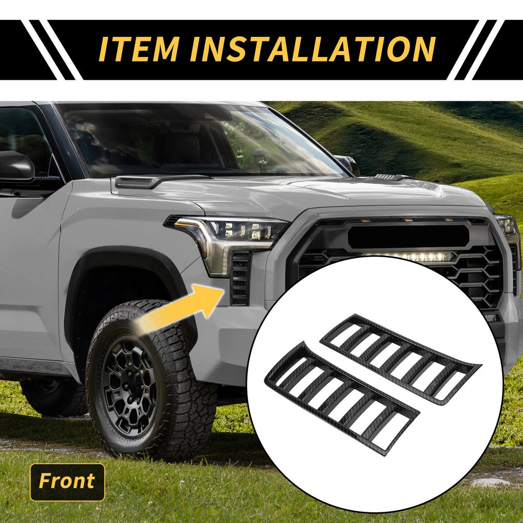 Set of 2 Carbon Fiber Pattern Headlights Grille Vent Cover for Toyota Tundra (2022–2024)