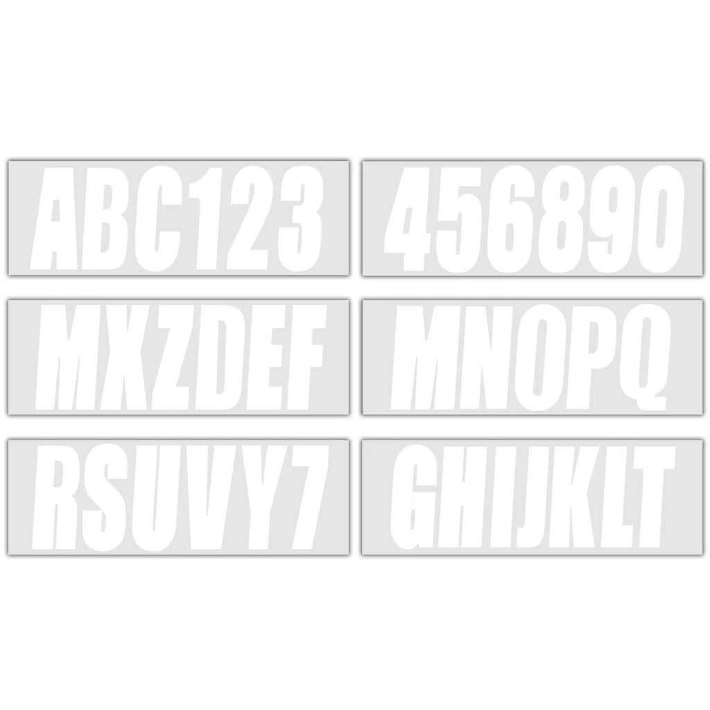 Set of 4 Personalized Boat Registration Decals A-Z & 0-9 White