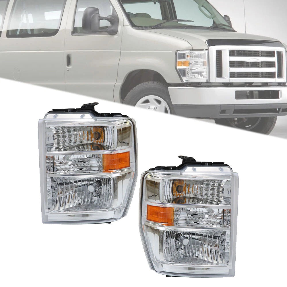 Set of 2 Headlights for Ford E150 E250 E350 E450 Econoline Van (2008–2014)