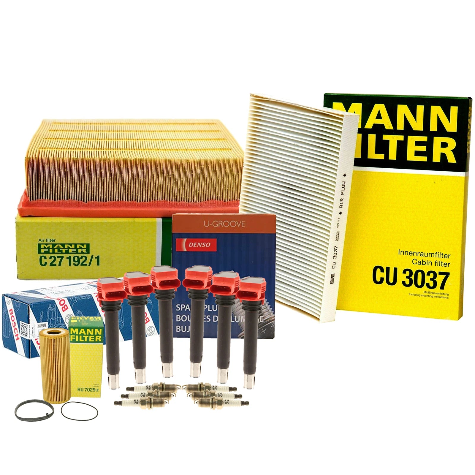 Tune-Up Kit with 6 Mann Filters & 6 Denso U-Groove Spark Plugs for Audi BKH