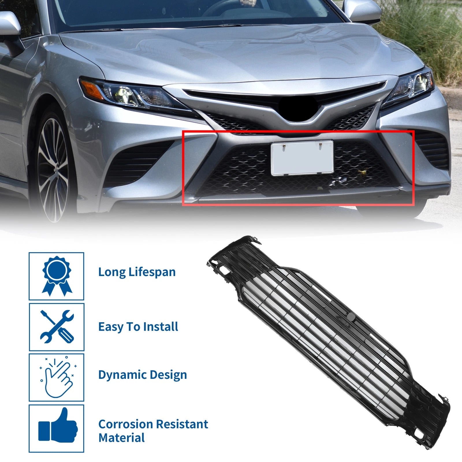 Front Lower Bumper Grille for Toyota Camry LE (2021–2022) Black