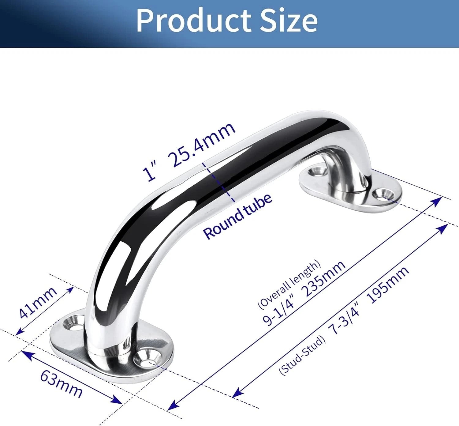 2 Pack Stainless Steel Polished Grab Handle for Boat (Marine)