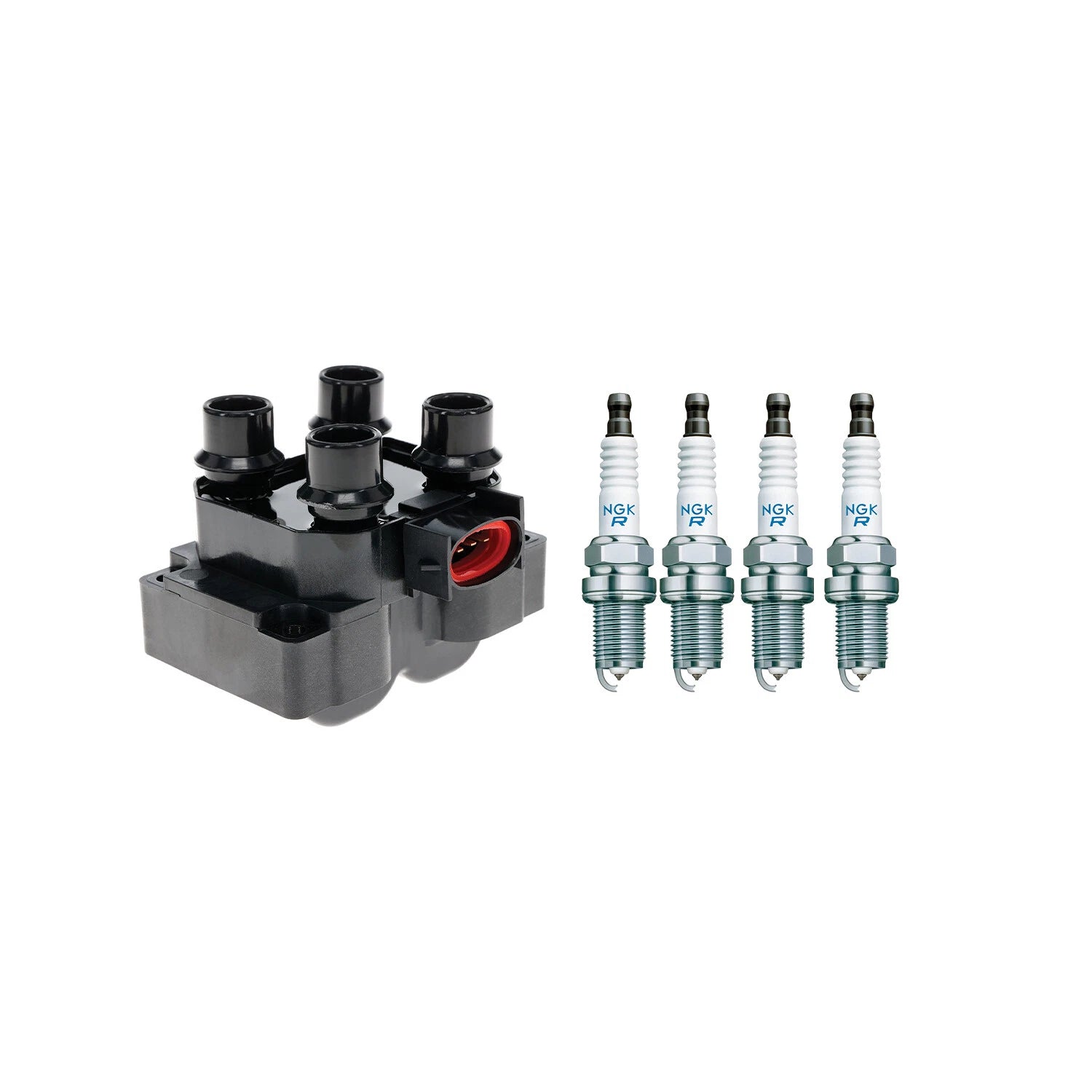 Set of 4 Hitachi Ignition Coils & NGK Platinum Spark Plugs for Mazda 626 (1998–2002)