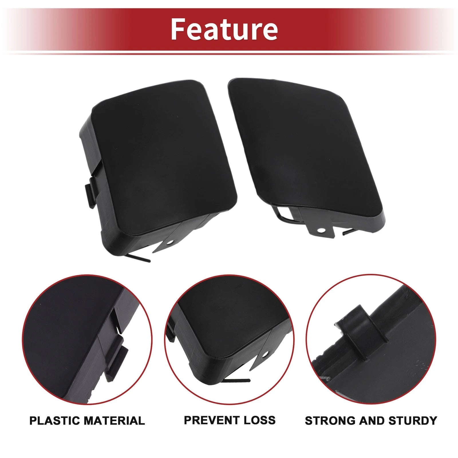 Set of 2 Front Tow Hook Cover Caps for Toyota RAV4 (2006–2008) No.5328642931 Black