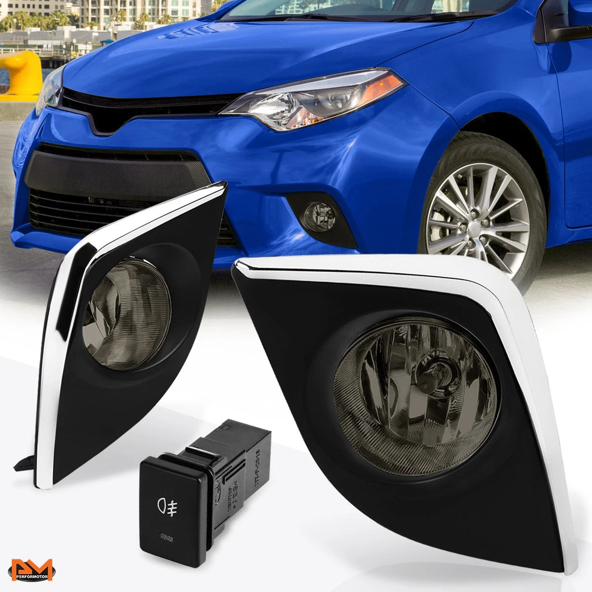 Smoked Lens Fog Lights + Switch Pair for Toyota Corolla LE Sedan (2014–2016)