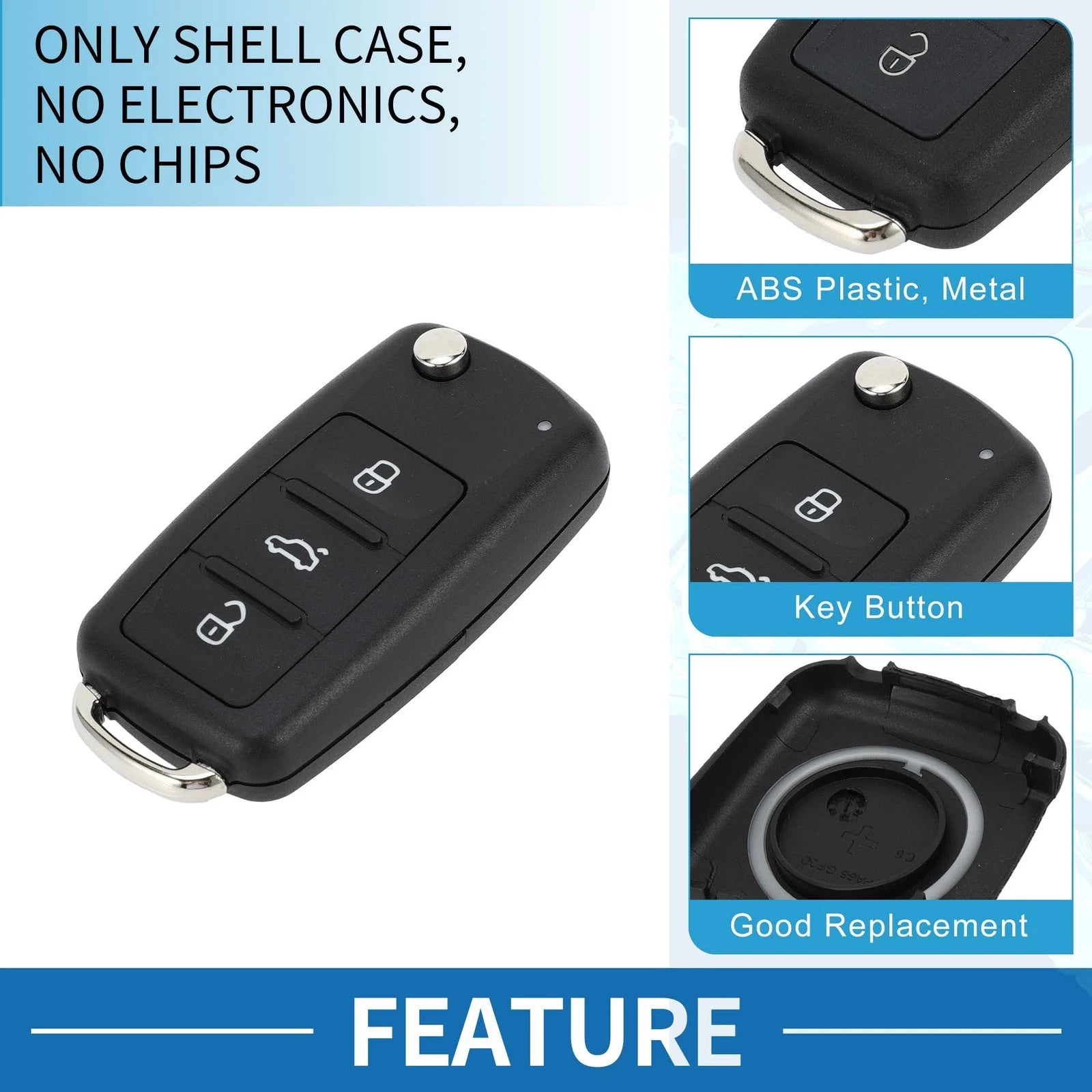 3 Buttons Keyless Entry Remote Key Shell Case for Volkswagen Caddy (2011–2013)