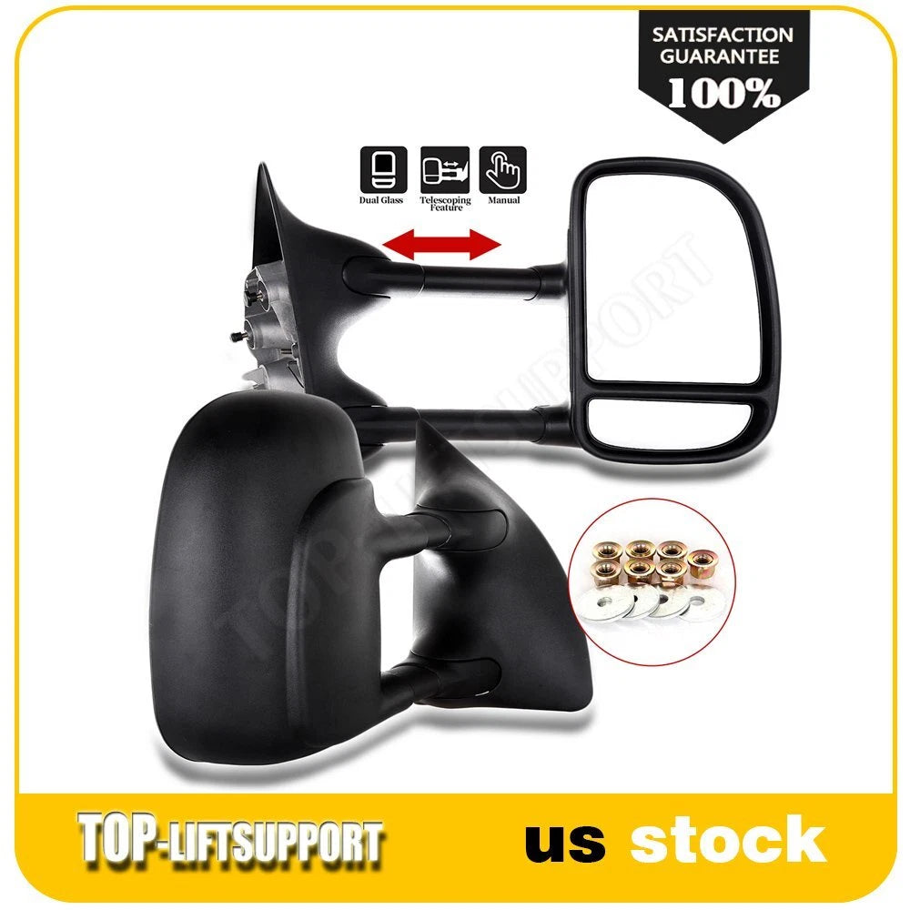 Set of 2 Black Manual Towing Mirrors for Ford F250 Super Duty