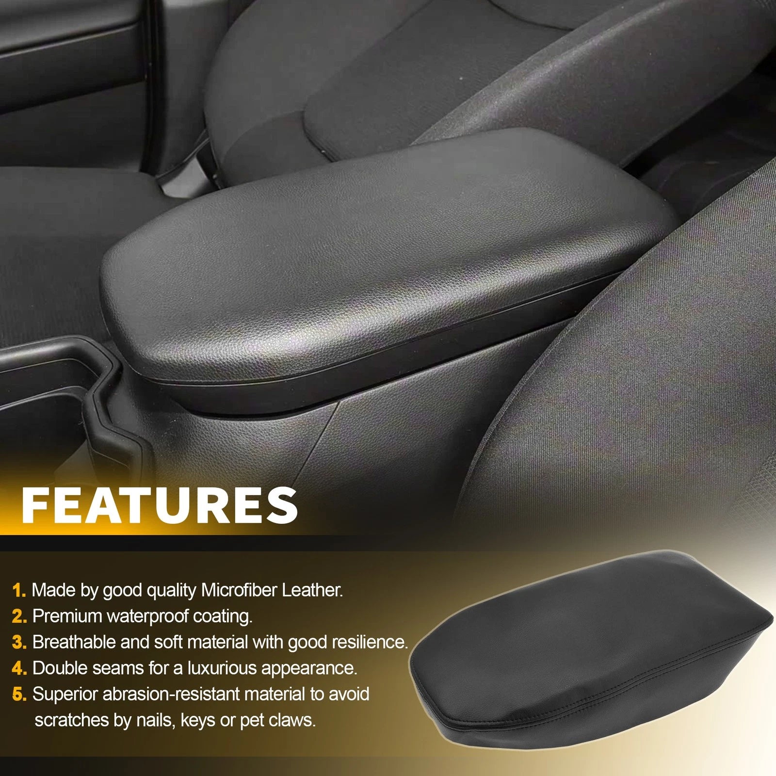Center Console Lid Armrest Cover for Toyota RAV4 (2019–2023) Leather Trim Black