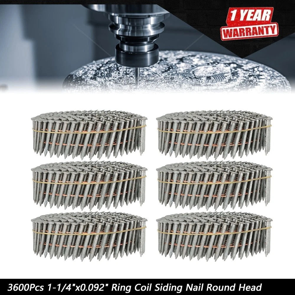 Set of 3600 Ring Coil Siding Nails for Various Applications (1-1/4")
