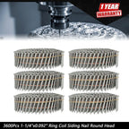 Set of 3600 Ring Coil Siding Nails for Various Applications (1-1/4")