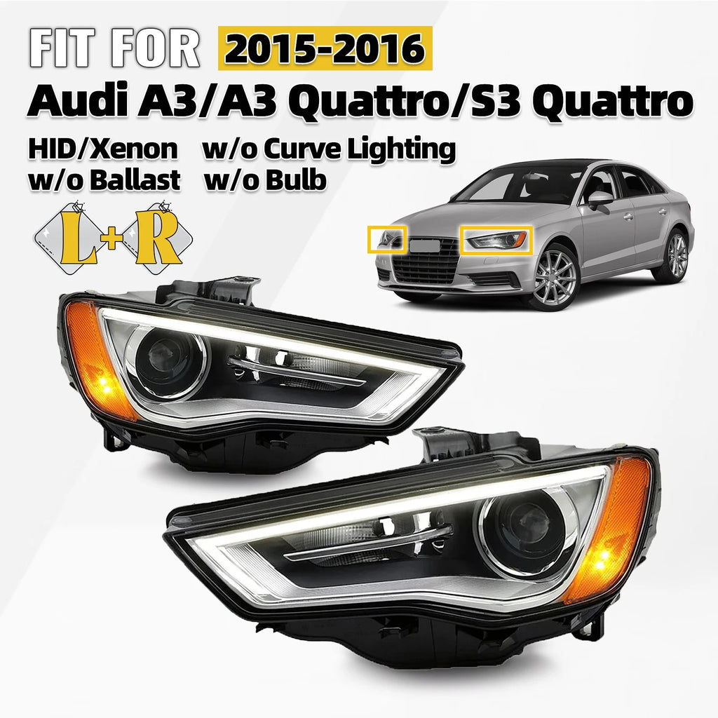 HID/Xenon Headlight Set for Audi A3 (2015–2016) Left+Right Pair