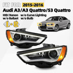 HID/Xenon Headlight Set for Audi A3 (2015–2016) Left+Right Pair