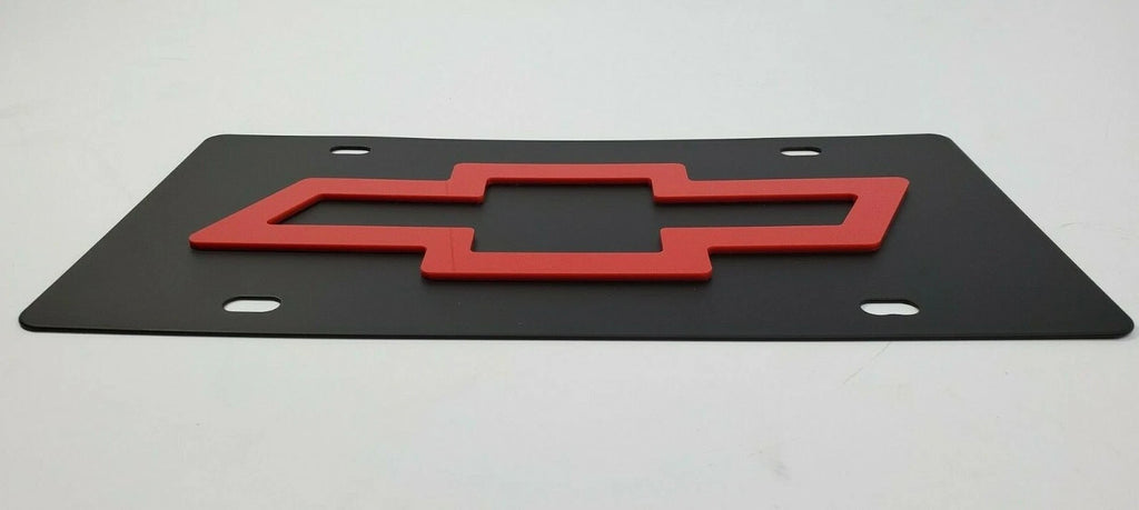 Metal Vanity License Plate Tag with 3D Red Chevy Bowtie for Chevrolet (1950–2026)