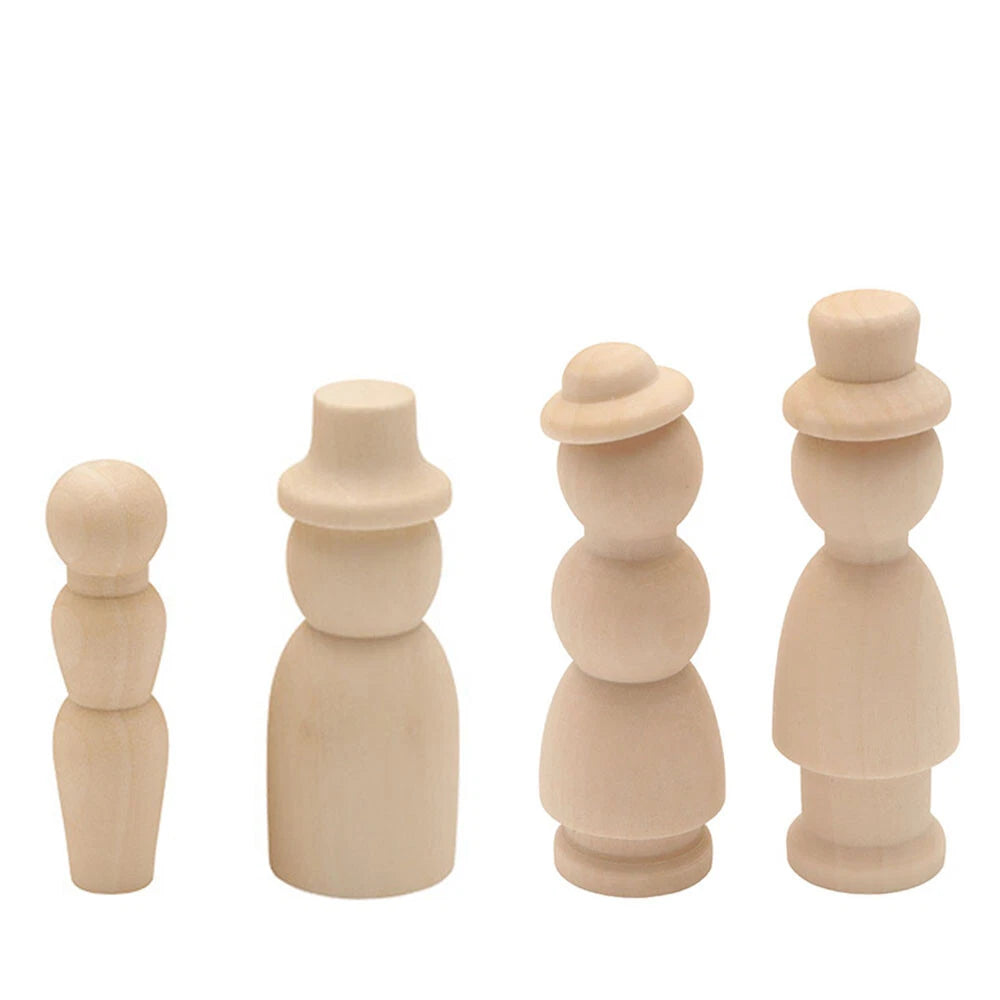 55 Pcs Unpainted Wooden Peg Dolls Creative Figures with Box (35-65mm)