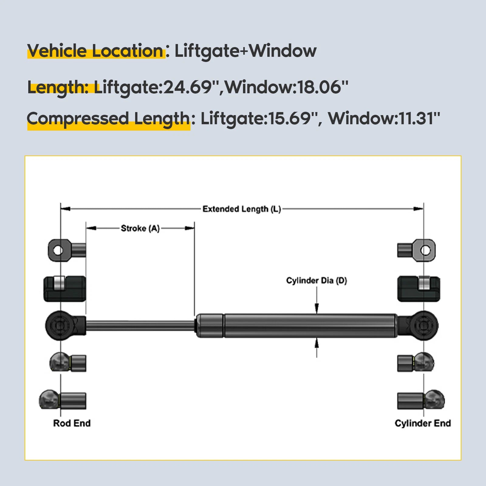 Set of 4 Tailgate Window Lift Supports for Chevrolet Suburban Tahoe GMC Yukon