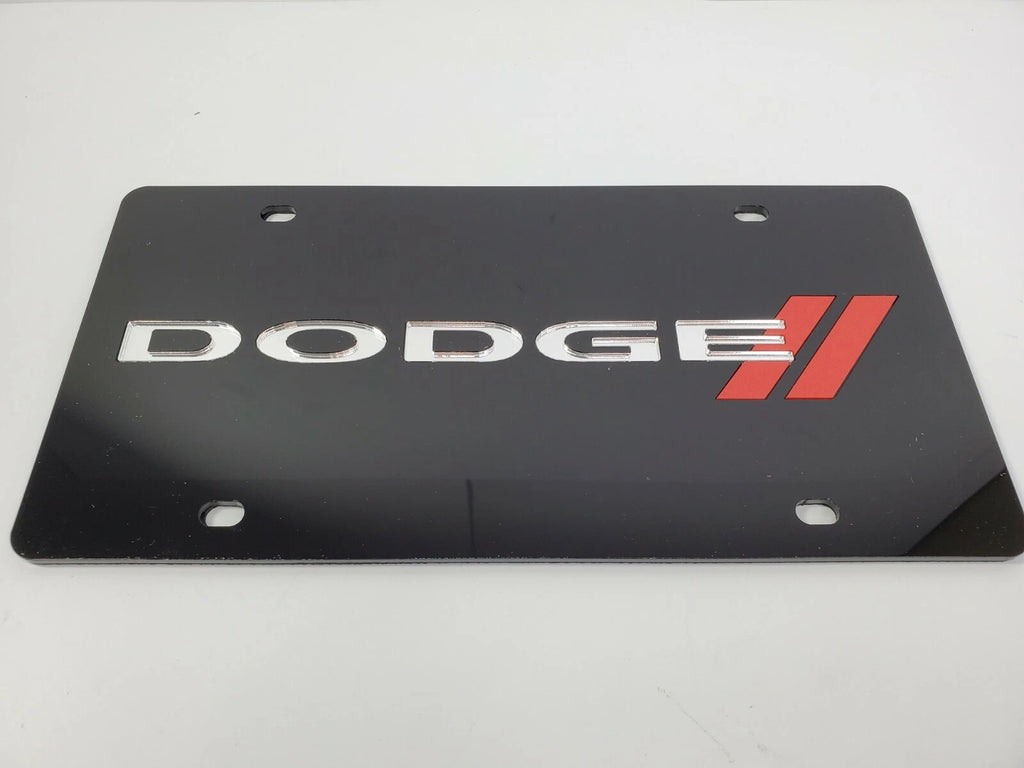 Acrylic Premium Black License Plate for Dodge with Mirror Red Script Emblem (2000–2024)