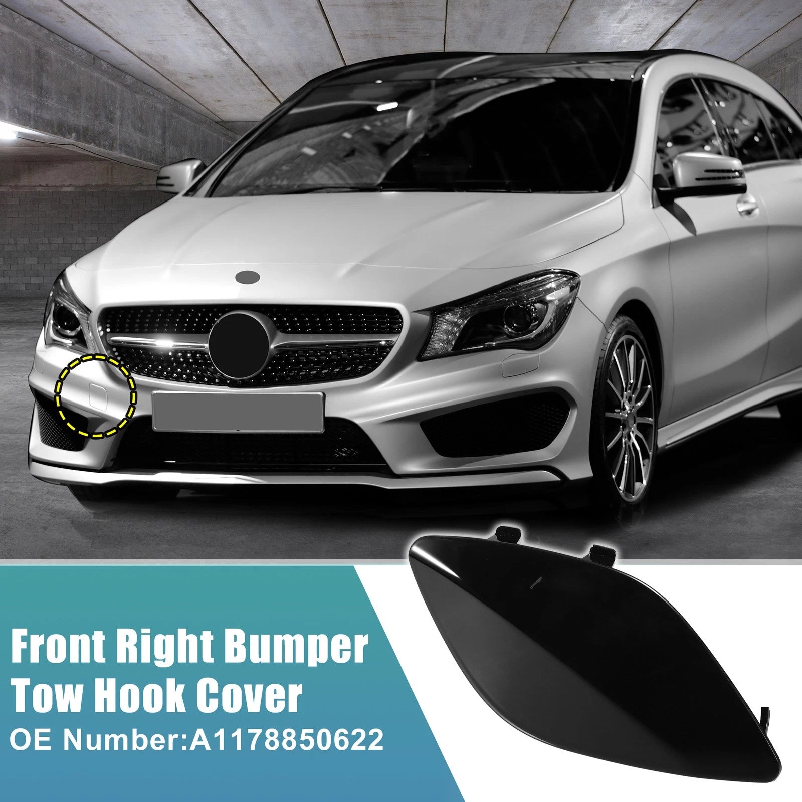Front Bumper Tow Hook Cover for Mercedes-Benz CLA-Class (2014–2019) No.A1178850622 Black