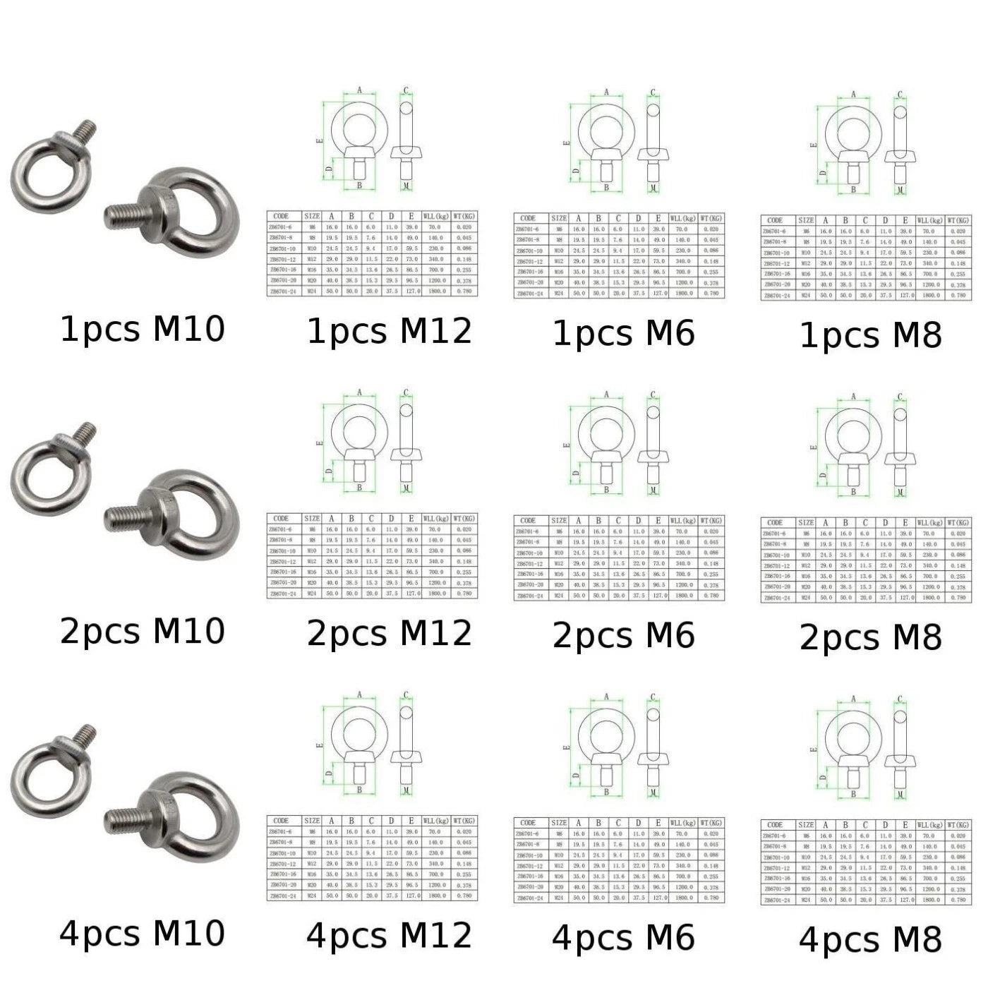 Lifting Eye Bolt M6 for A4 (316 Marine Stainless Steel) (39mm Height)