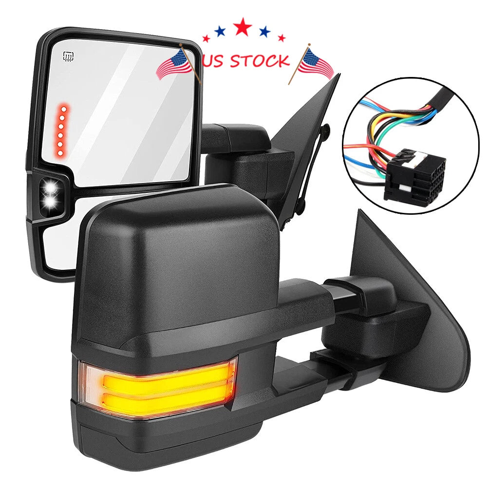 Power Heated Tow Mirrors for Chevy Silverado Sierra (2014–2018) with LED Signal