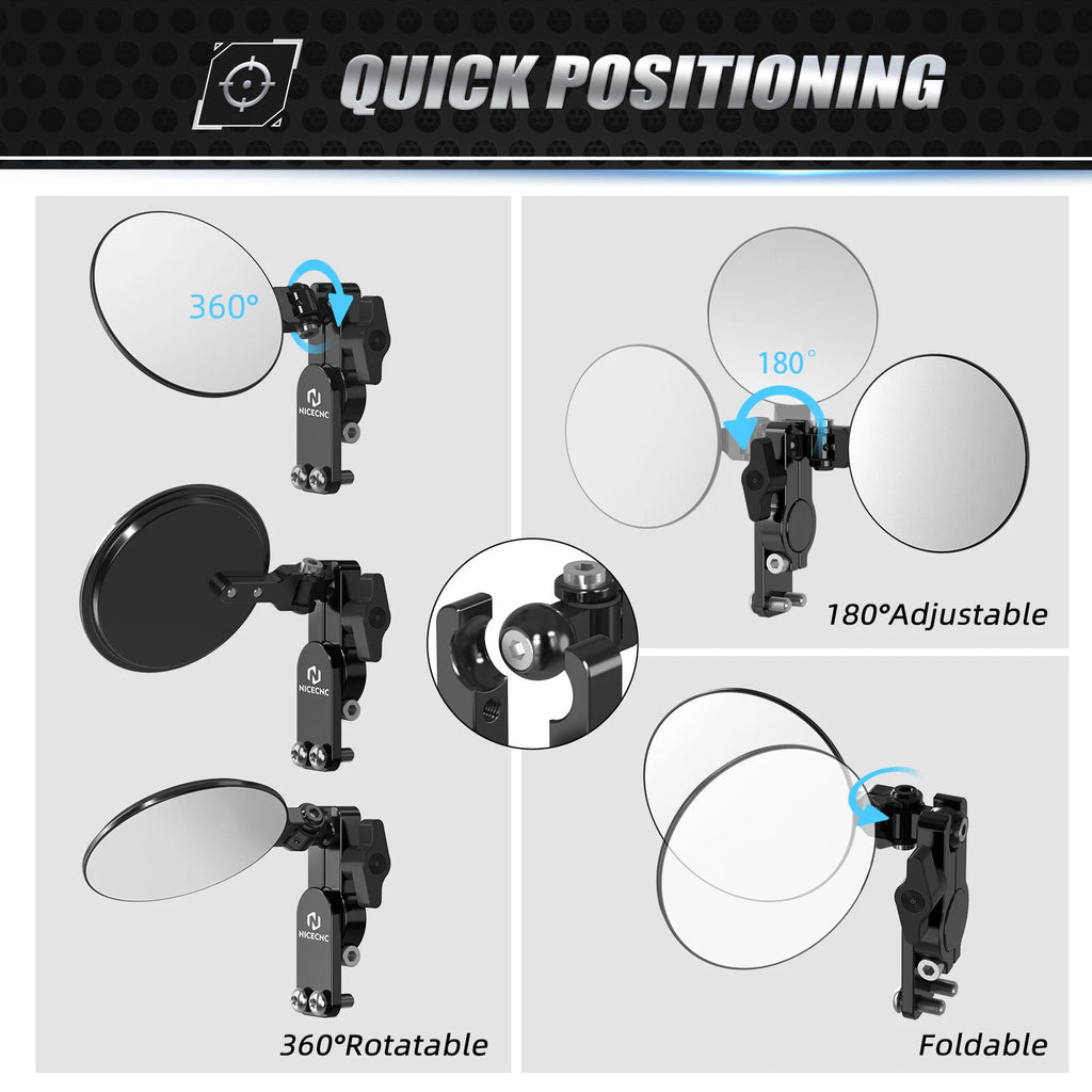 2X Foldable Quick Flip Round Convex Mirrors for Harley Touring (Universal)