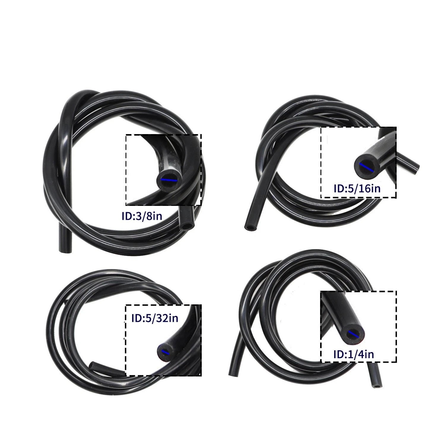 Set of 4 Vacuum Tubing Hose Lines 5/32 1/4 5/16 3/8" 5FT 130PSI