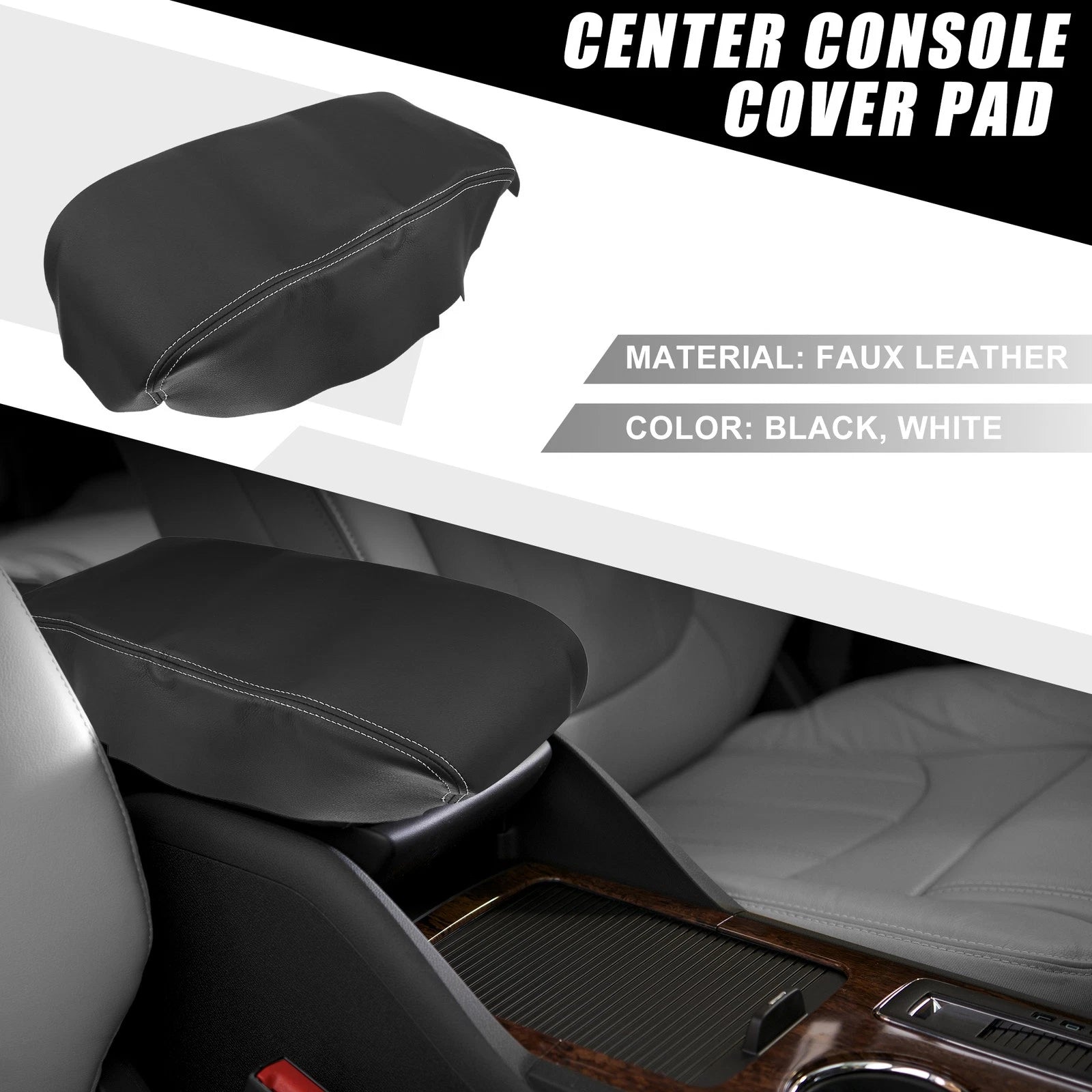 Center Console Armrest Cover for Dodge Charger (2008–2010) Black White Stitches