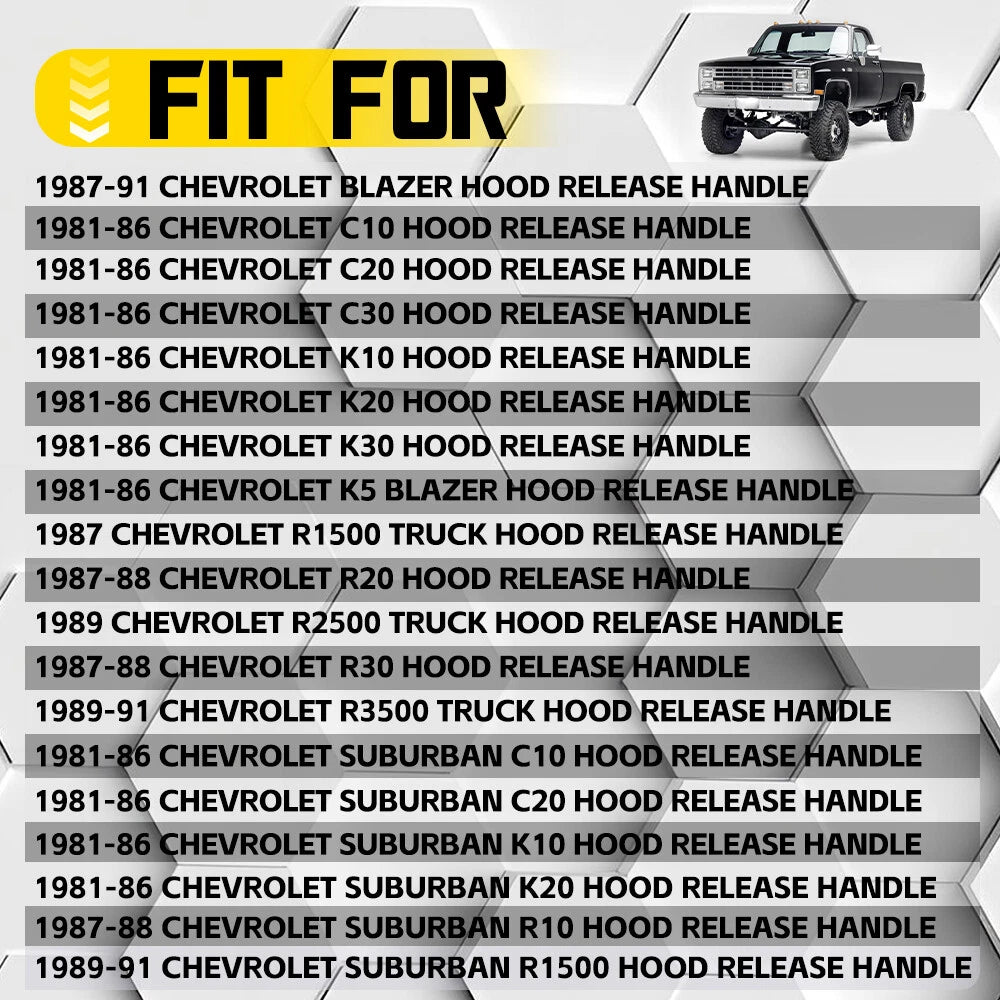 Hood Latch Release Cable Handle for Chevy Suburban C/K 10 20 R1500 2500 (1987–1991)