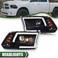 LED Tube DRL for Dodge Ram 1500 2500 3500 (2009–2018) Black Projector Headlights