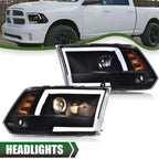 LED Tube DRL for Dodge Ram 1500 2500 3500 (2009–2018) Black Projector Headlights