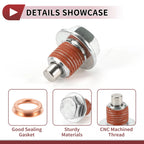 Set of 1 Metal Oil Drain Plug for Nissan Infiniti (No. 1102601M02) Red Silver Tone